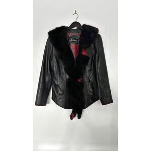 Black Leather Jacket with Mink Fur Trim